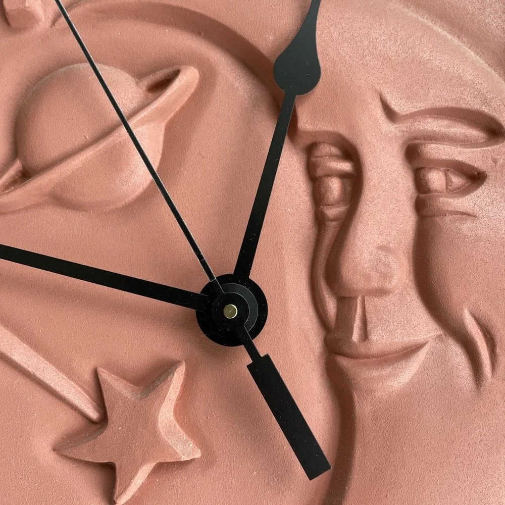 OPUS Terracotta Celestial Southwest Moon Face Shooting Star Planet Wall Clock